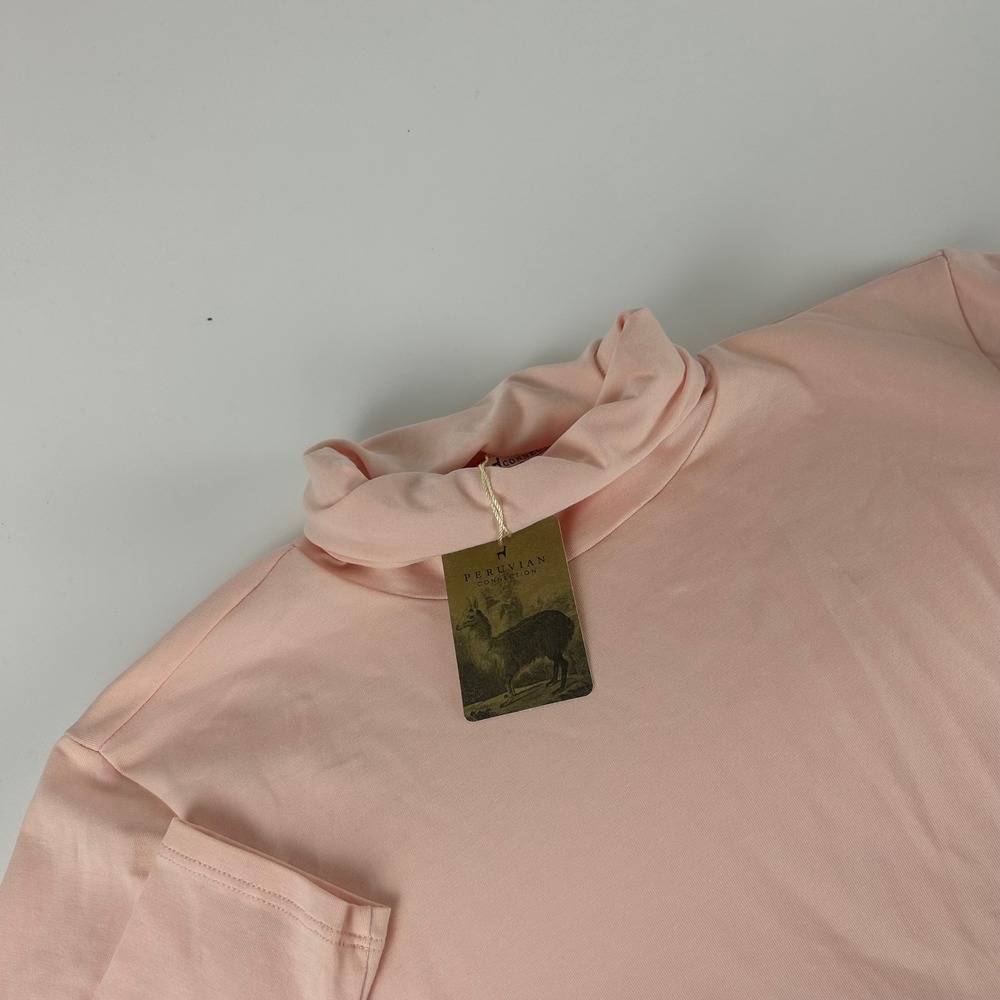 Peruvian Connection WMNS M Blush Pink Pima Cotton Lycra Turtleneck Top NEW